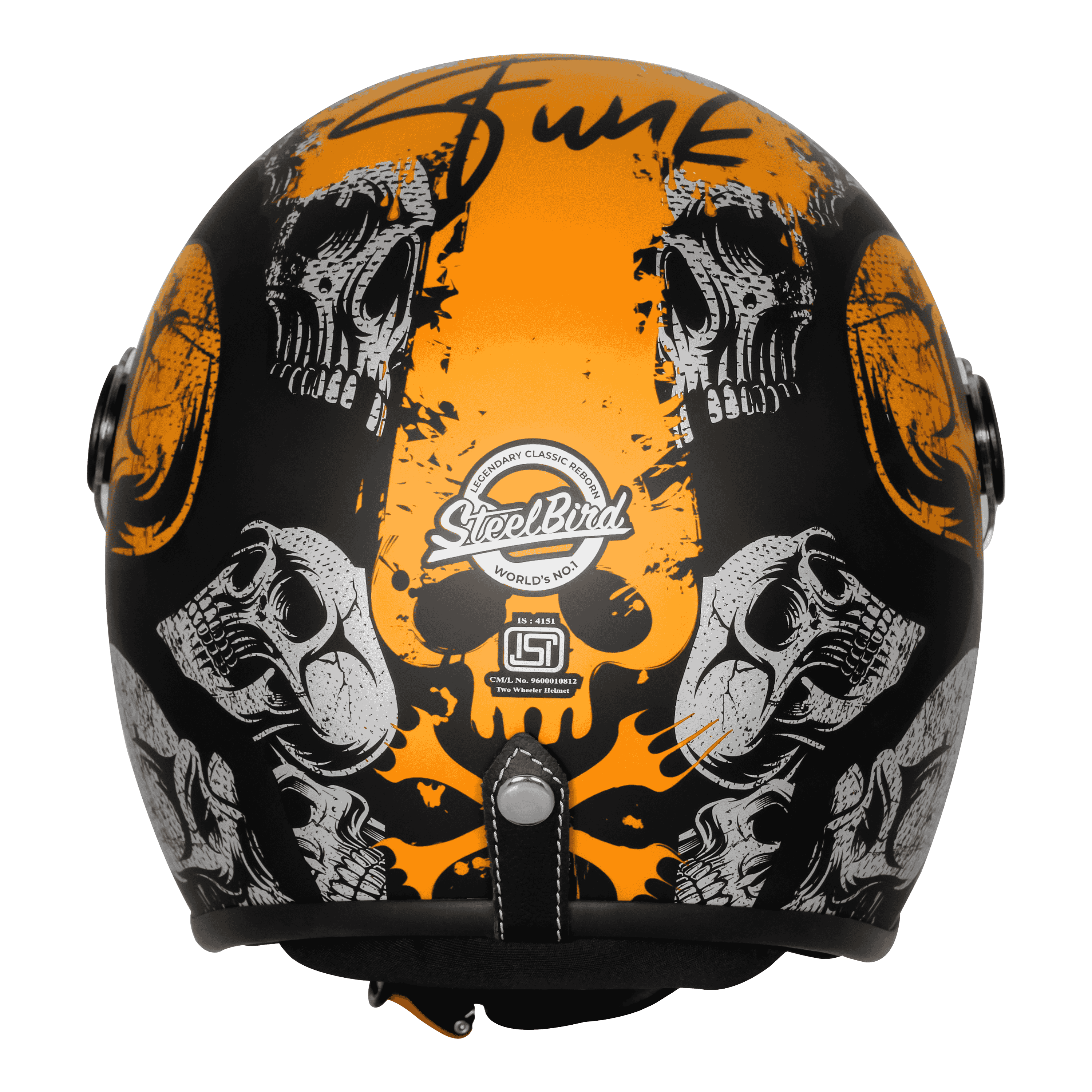 SBH-56 VINTAGE SKULL GLOSSY BLACK WITH ORANGE